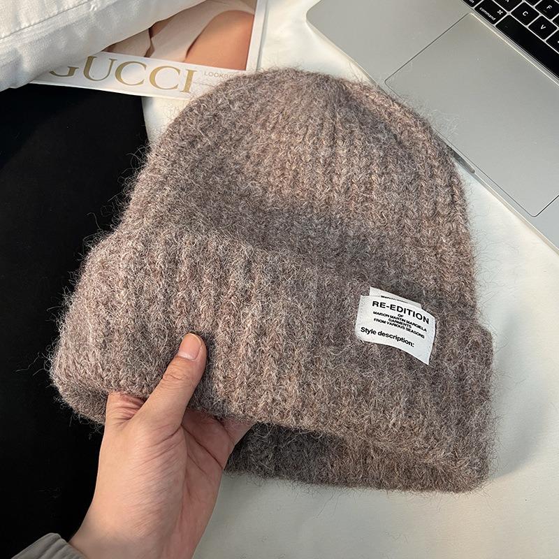 Female autumn and winter rabbit fur hat white warm thickened large head circumference showing face small plush knitted ear protector wool hat