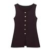 Spring New Women's Clothing Fashion All-Match Golden Button Plain Stitch Sleeveless French Vest Tops 4192100