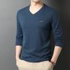 Весенняя новинка, хлопковая футболка с V-образным вырезом и длинными рукавами, мужская модная повседневная свободная мужская рубашка в корейском стиле