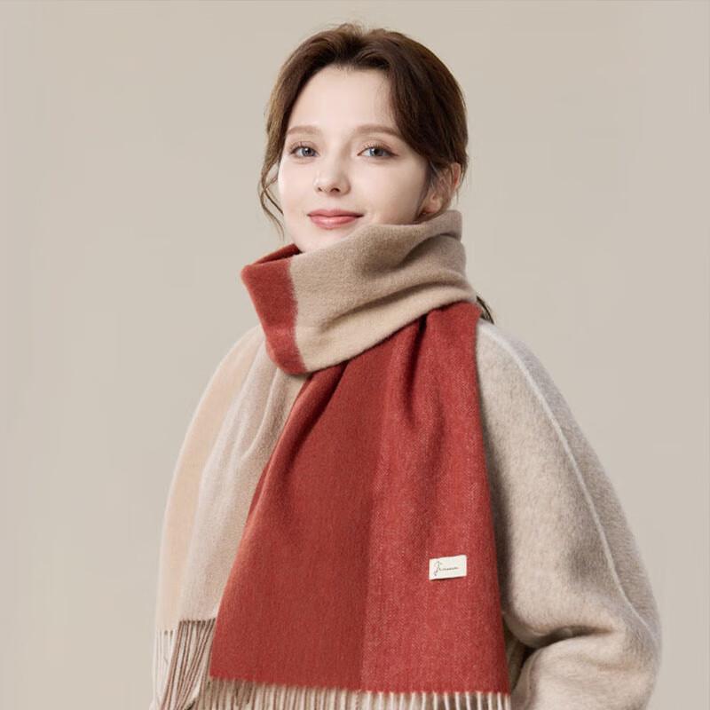 JIUMU Women's Pure Wool Color-block Knitted Scarf Shawl