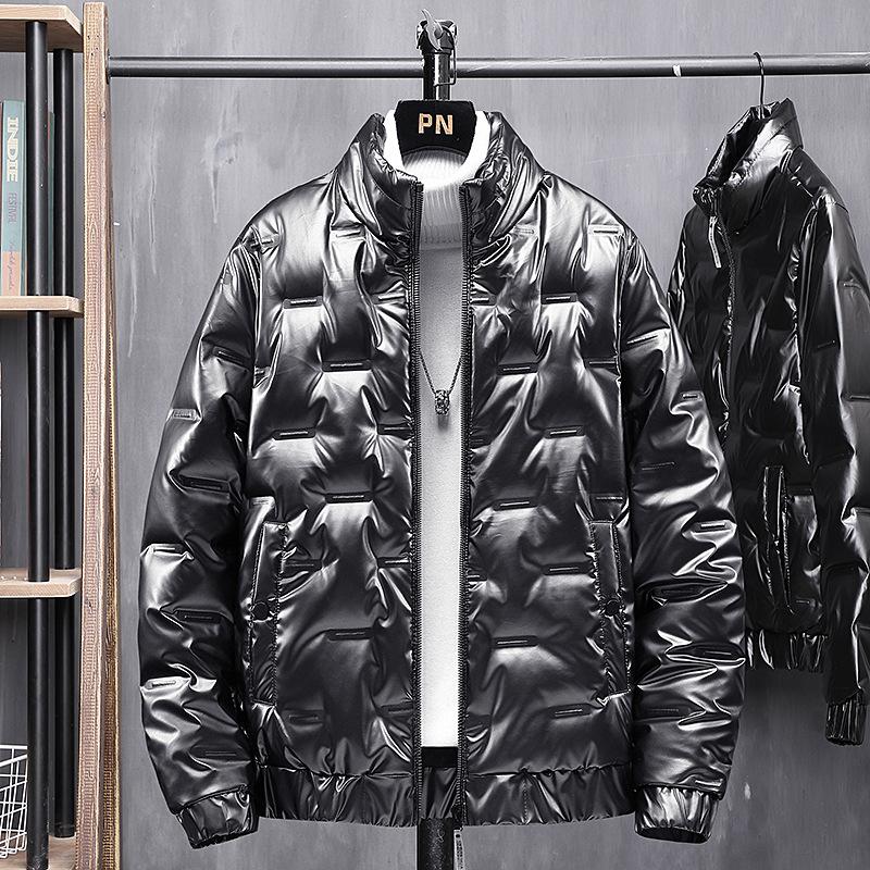 Осенне-зимняя серая куртка на утином пуху, мужская модная красивая новая повседневная однотонная глянцевая куртка-пуховик, мужская одежда