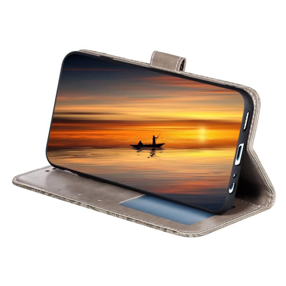 For iPhone 16 Case Lace Flowers PU Leather Flip Wallet Phone Cover - Grey