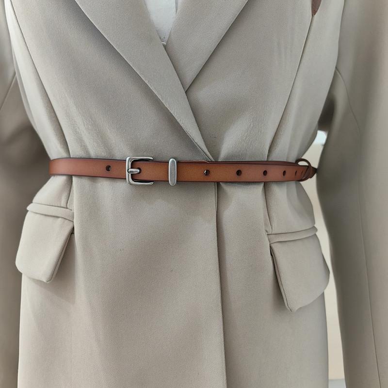 Genuine Leather Slim Belt Women With Alloy Pin Closure For Fashionable Use Daily