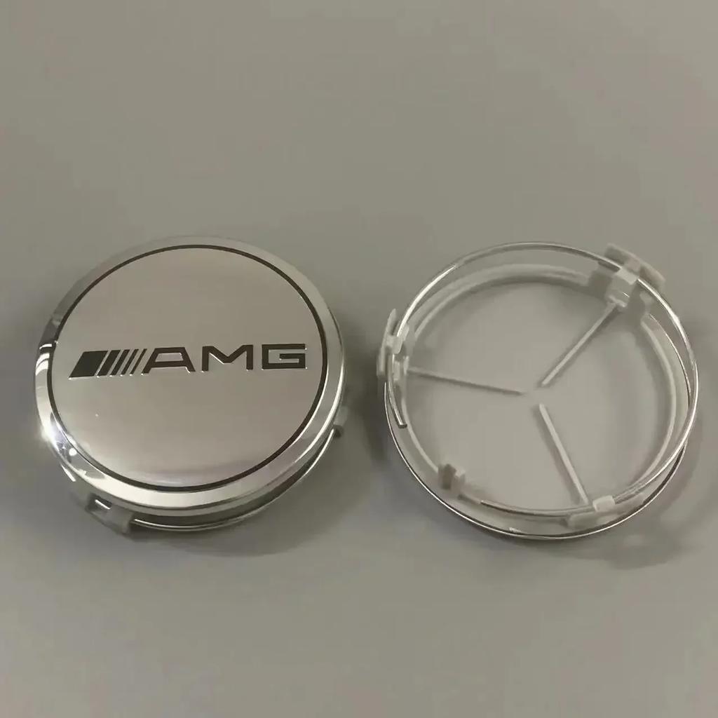 SUK3 Mercedes Benz Amg 75mm Black and Silver AMG Hubcap Center Cap Upgrade Wheel Hub Cover