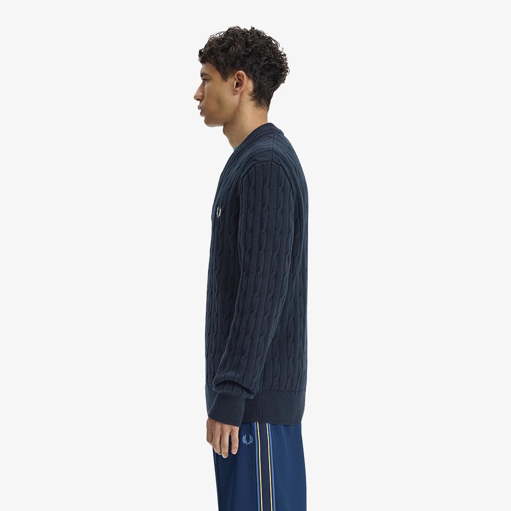 FRED PERRY [Sport] Cable Knit V-Neck Sweater - Navy Afpm2612321-608
