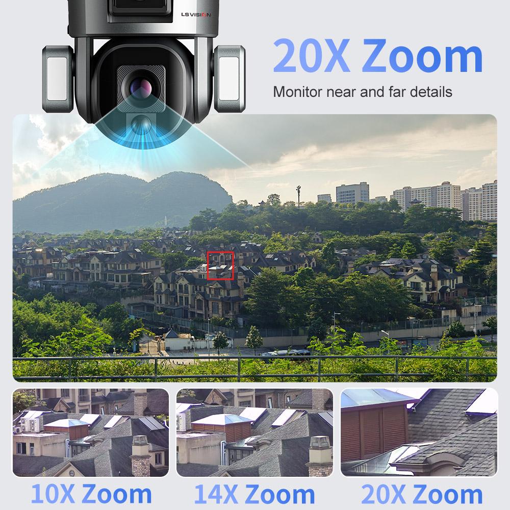 LS VISION 8MP 20X Optical Zoom 4G Solar Camera Dual Screen Wireless Outdoor 4K WiFi PTZ Human Auto Tracking Surveillance Cameras