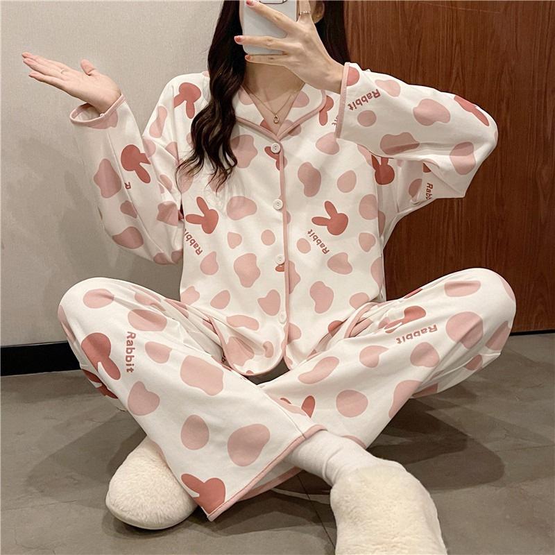 Autumn and Winter Women's Pajamas Home Outfit Girl Spring and Autumn Cardigan Lovely Sweet Girl Student Home Outfit