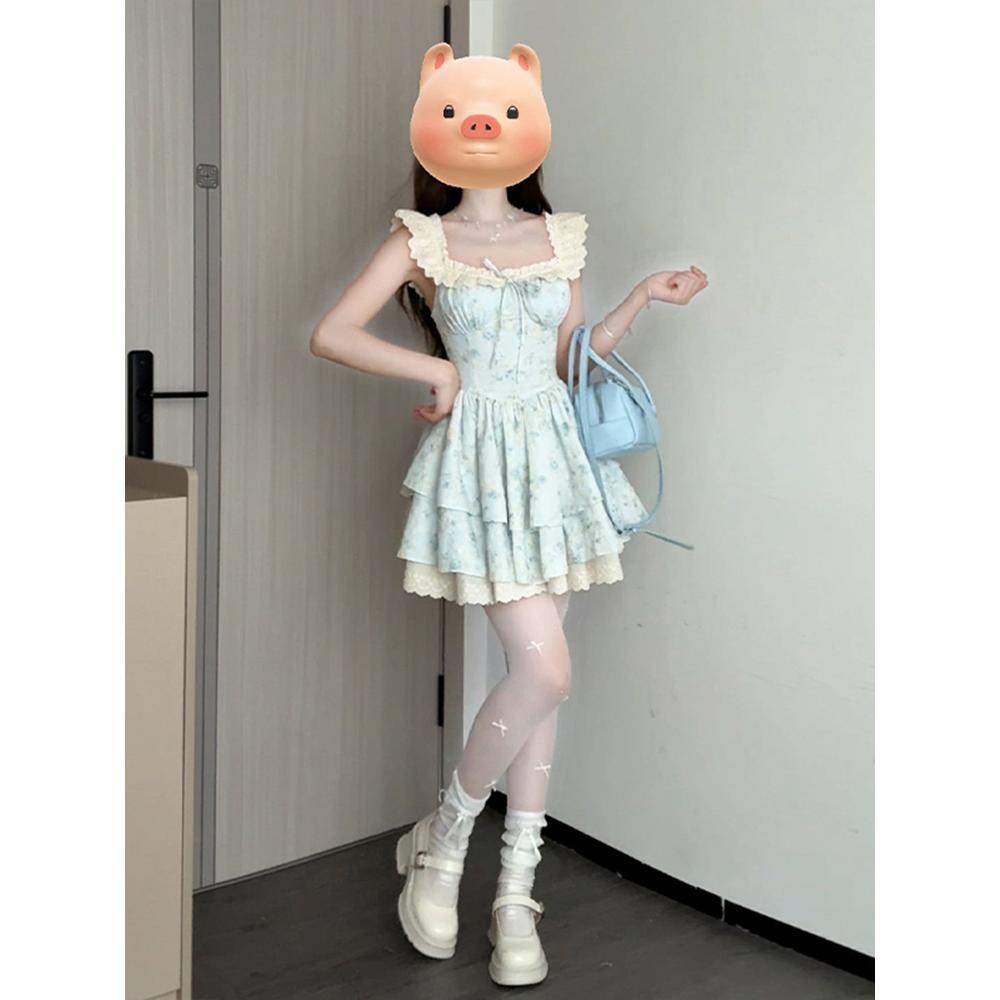 Французское повседневное маленькое платье с рукавами-крылышками, летнее красивое платье принцессы-торта, талия, пышное платье, нежное цветочное платье, женское