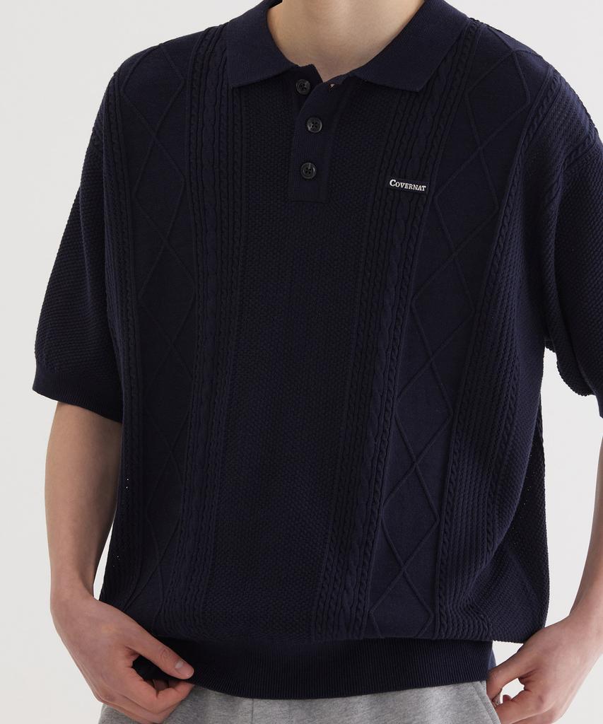 COVERNAT Small Authentic Scalloped Cable Half Knit Dark Navy