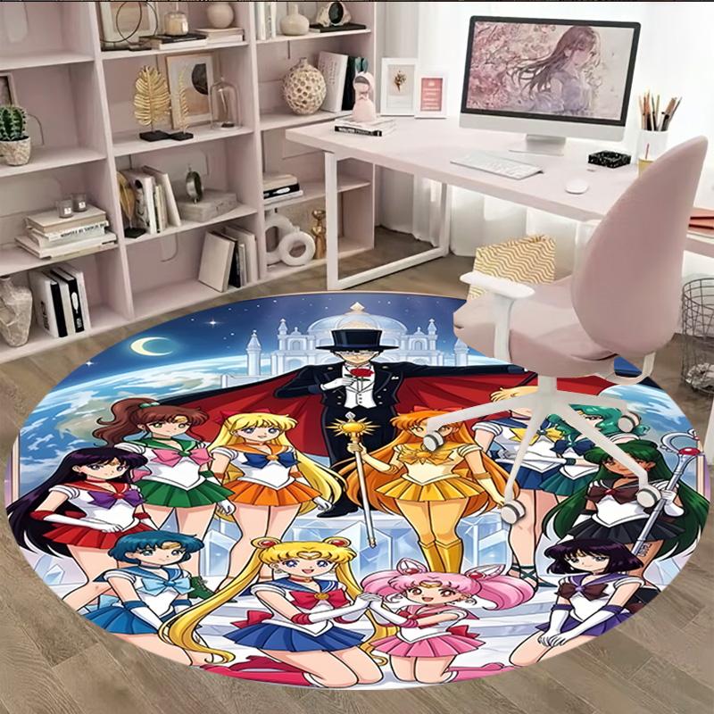 1pc Sailor Moon Carpet, Round Rug, Comfortable, Suitable for Entryways, Living Rooms, Office, And Bedrooms, Christmas Decoration