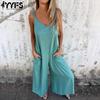 Женская мода повседневная летняя весна однотонная без рукавов с V-образным вырезом свободная талия брюки комбинезоны и комбинезоны