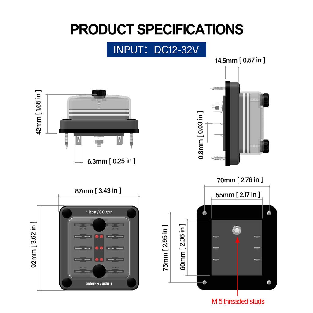 6-контактный блок с держателем коробки цепи заземления для защитной крышки светодиодная индикация болтовые клеммы для автомобиля морской низкий профиль отрицательная шина водонепроницаемый