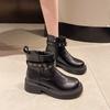 British Style Platform Side Zip Botas Mujer 2024 Autumn New Retro Thick Heel Belt Buckle Western Short Boots Casual Women Shoes