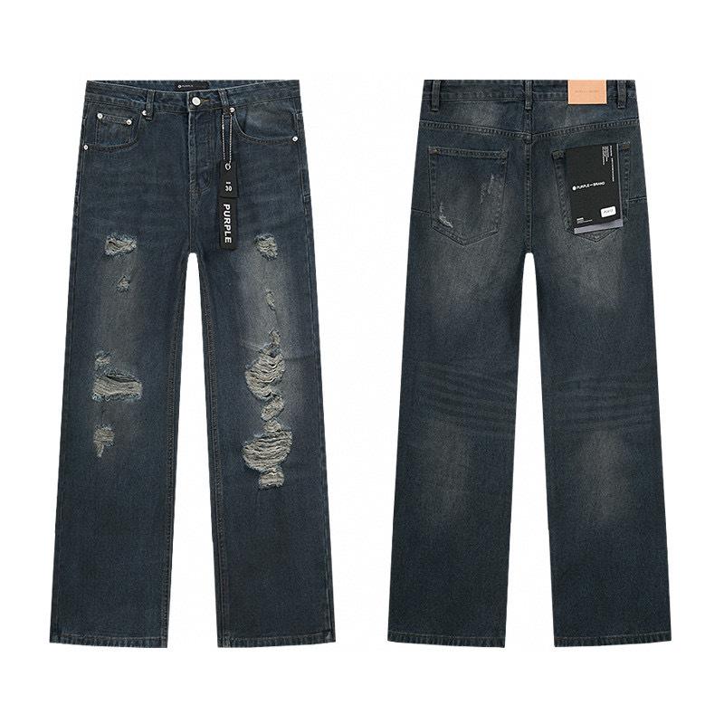 Jeans Retro Vintage Straight Legs High Street Washed Ripped Casual Pants Trousers
