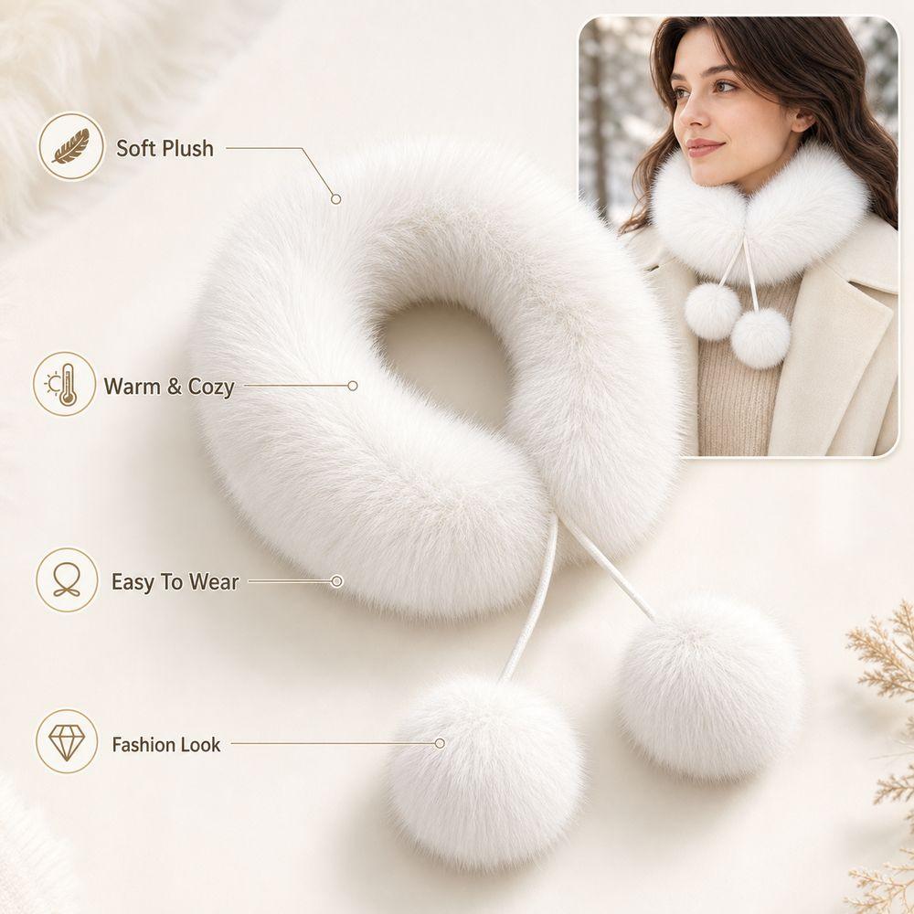 Soft Plush Fur Collar Scarf Pom Pom Tie Fluffy Neck Warmer New Plush Collar Scarf Winter Outfits