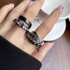 Lan Zhi Gunmetal Planet Three-Ring Enamel Drip Oil Saturn Letter Ring - Women's Luxe 925 Silver.