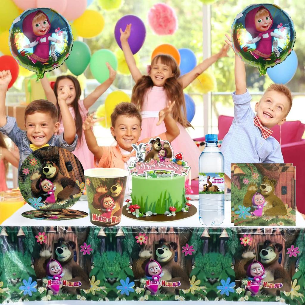 Girl and the Bear Birthday Set Party Decoration Birthday Plates Tablecloth Cup napkin Gift Bag Baby Shower Party Favors Supplies