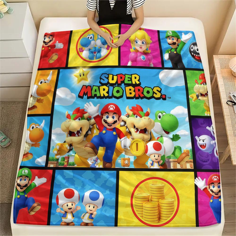 Super Mario Puzzle Print Flannel Blanket, Warm Comfortable for Bedrooms, Sofas, Beds, Chairs -HE65