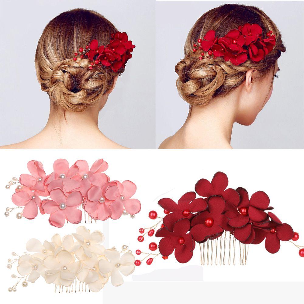 Crystal Wedding Red/Pink/Champagne Bridal Clips Flower Hair Pin  Hair Combs Bridesmaid Tiara
