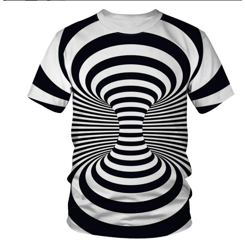 Summer Round Neck 3D Black Hole Visual Illusion Print Top Fashionable Casual Short Sleeved Men's T-shirts
