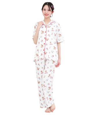 Персиковая футболка Hello Kitty сбоку, короткий длинный верх и низ, домашняя одежда [SAZAC], пижама, 100% хлопок, поплин, женская, рукава, брюки, комплект, домашняя одежда,
