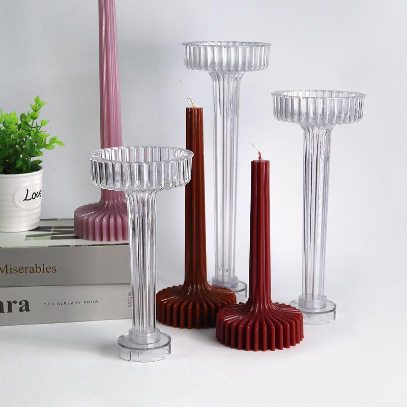 DIY Aesthetic Ribbed Pillar Candle Mold for Making Wedding Tall Striped Taper Soy Wax Sculptural Column Acrylic Plastic Mould