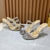 Silver Ladies High Heel Slippers Crystal Heel Sandals