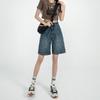 Women's High-Waist Retro Denim Shorts: Loose, Straight-Leg, 5-Point Mid-Length, Hong Kong & Japanese Style for Spring & Summer