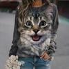 Autumn High Quality Women's Round Neck Long Sleeve 3D Printed Pet Cat Pattern Fashion Casual Women's Plus Size XXS-6XL
