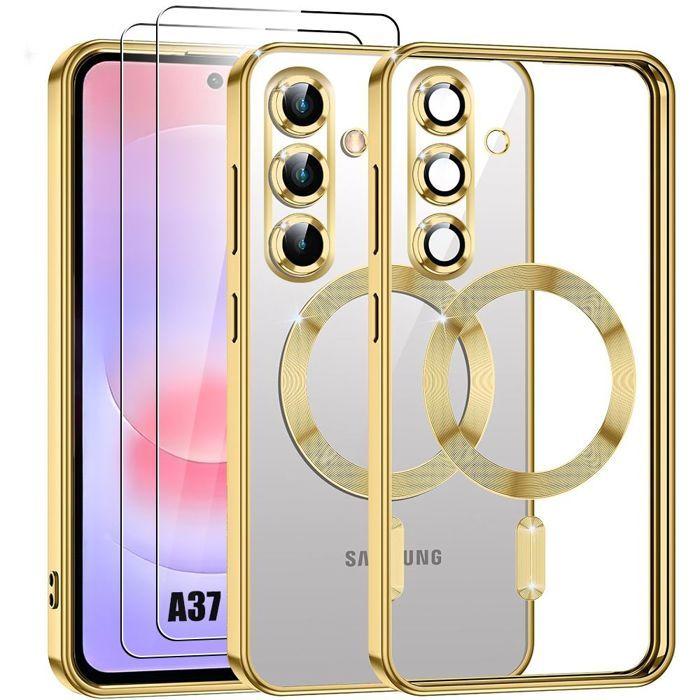 Coque pour Samsung Galaxy A37 5G, Protection TPU avec Cercle Magnétique - Doré - 2 Verres Trempés