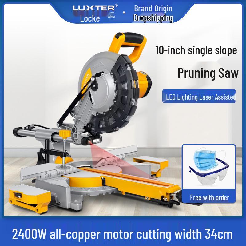 LUXTER Торцовочная пила с протяжкой 10", 255 мм, алюминиевый корпус, 45°, станок для деревообработки и резки алюминия