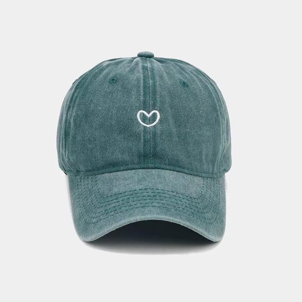 Soft Top Embroidered Heart Baseball Cap Retro Sunscreen Embroidery Love Baseball Hat Cute Thin Washed Cotton Baseball Cap