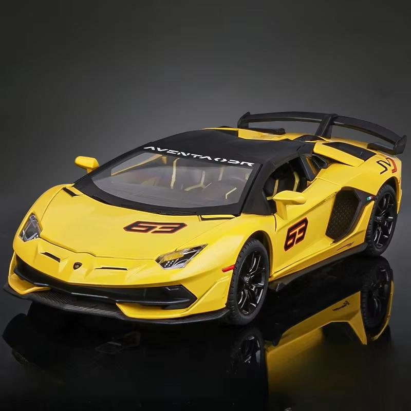 1:24 Lambo SVJ63 имитационная модель автомобиля из литого металла со светом и звуком, функция инерционного движения, суперспортивный автомобиль, игрушка для мальчика, подарок на день рождения