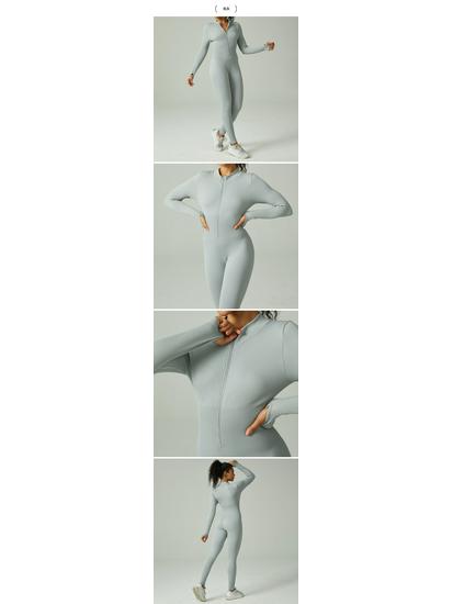 European & American Seamless One-Piece Yoga Jumpsuit - Women's Long-Sleeve, Waist-Cinching Athletic Wear