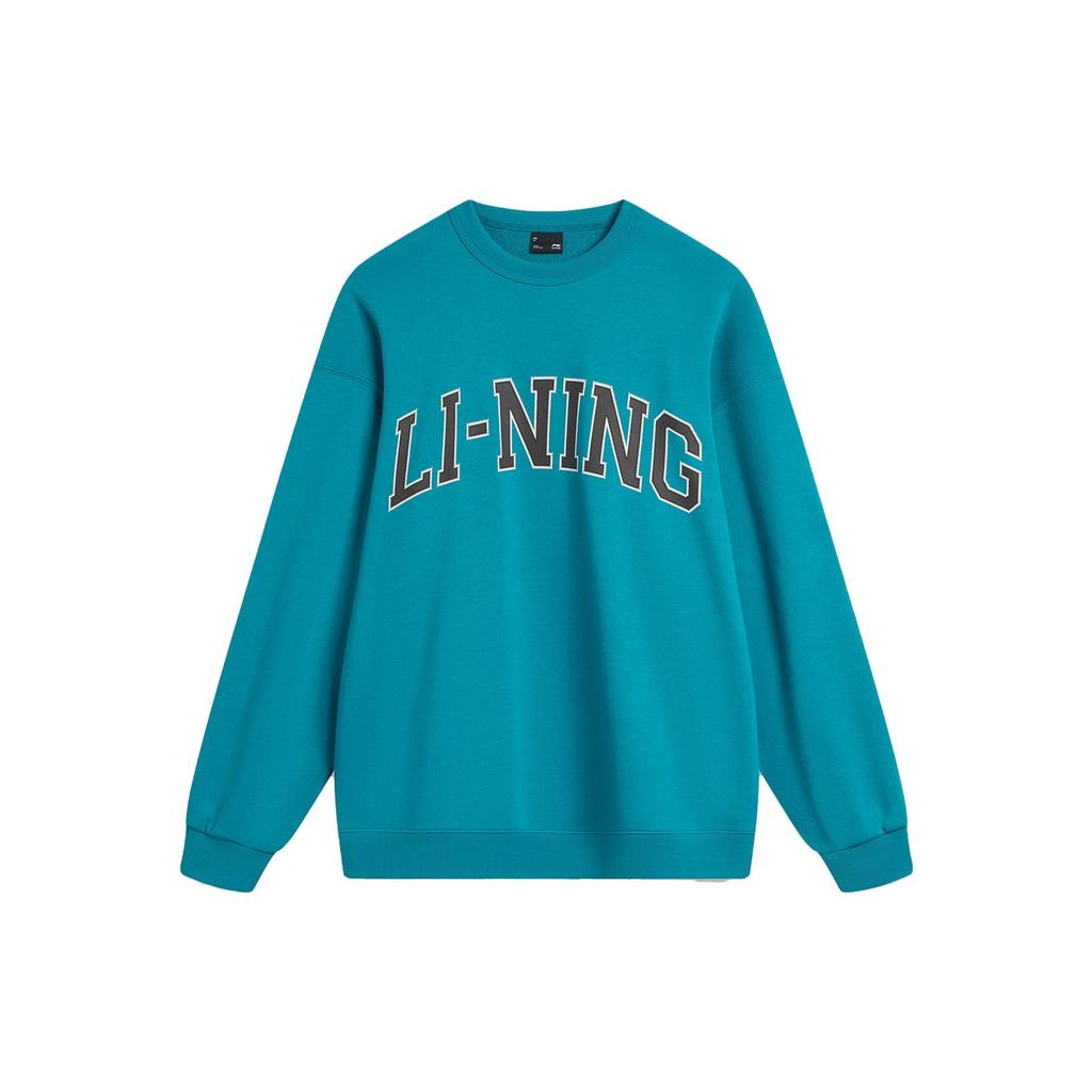 Li Ning Weekend Youth Letter Print Round Neck Pullover Long Sleeve Sweatshirt Unisex Sweatshirt Reef-Blue AWDU785-4