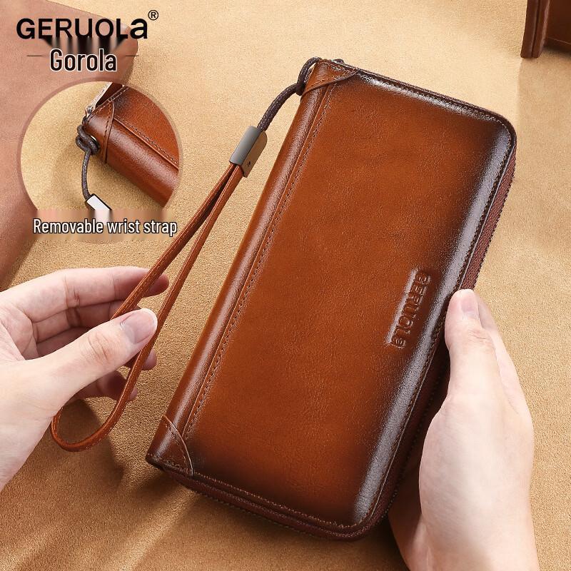 Мужской длинный кошелек GERUOLA из натуральной кожи с RFID-защитой