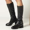 Плиссированные Зимние Сапоги до Колена Черные Белые Синие Женские Высокие Сапоги Повседневные Низкий Каблук Модные Длинные Вечерние Обувь Женская