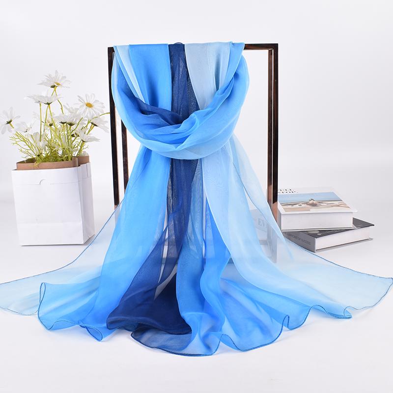 Spring/Summer New Three Color Gradient Silk Scarf 75 * 180 Georgette Long Scarf