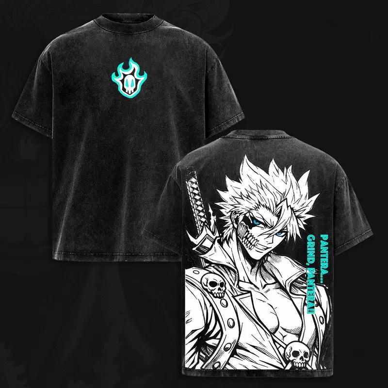 Манга BLEACH Гриммджоу Футболка Харадзюку Винтажная Стиранная Оверсайз Футболка Мужская Одежда Короткий Рукав Высококачественная Хлопковая Футболка Топы