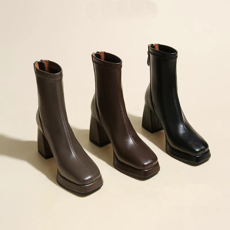 Осень и зима новая короткая обувь детская модная универсальная и удобная квадратный носок толстый каблук тонкие ботинки женские ботинки Мартин