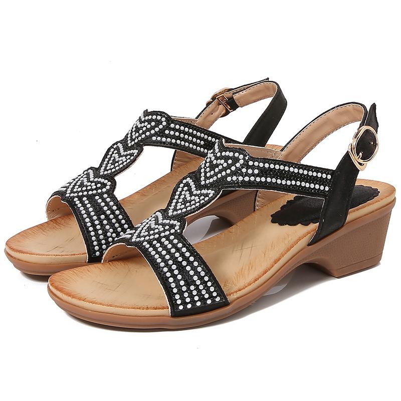 2024Ladiesshoes Bohemian новые модные босоножки со стразами на платформе и танкетке женские туфли