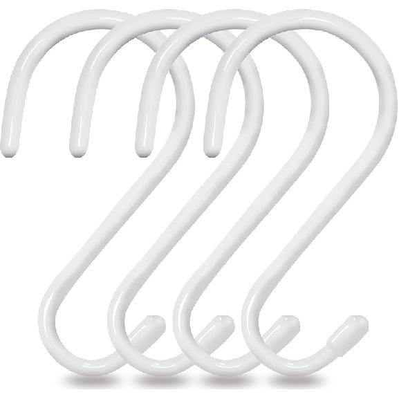4 Pack Large S Hooks for Hanging Heavy Duty, 6 inch Non Slip Vinyl Coated Metal Closet S Hooks for Hanging Kitchen Utensil Pot Pan Cups Clothes Jeans