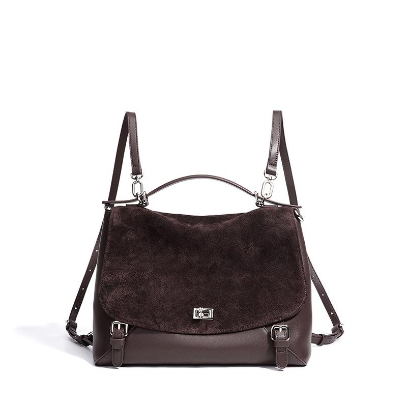 Lock handbag, thin shoulder strap, leather women's commute to work, large-capacity backpack.