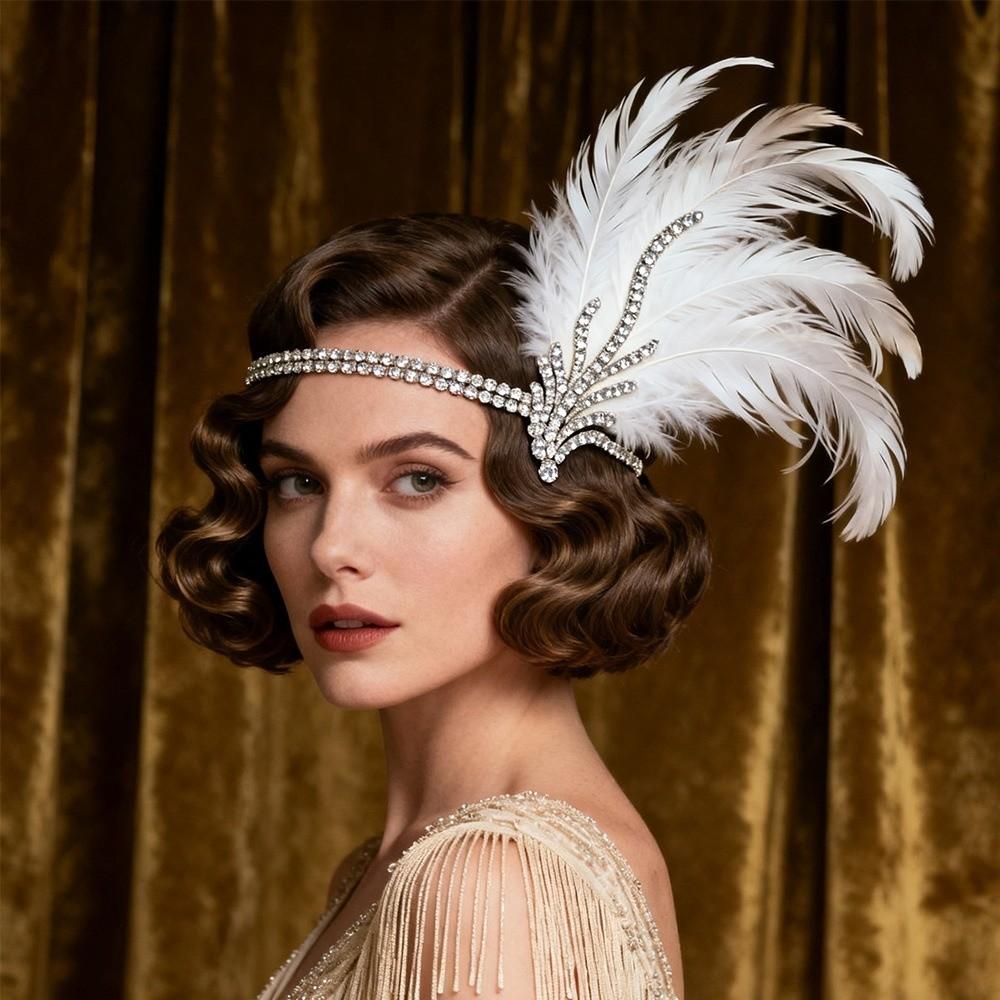 Exquisite Vintage Feather Headband Sequin Crystal Masquerade Hair Band Rhinestone Tassel 1920s Hair Accessories Women