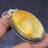 Fossil Coral Gemstone 925 Steling Silver Jewelry Pendant 2.36" M0S10
