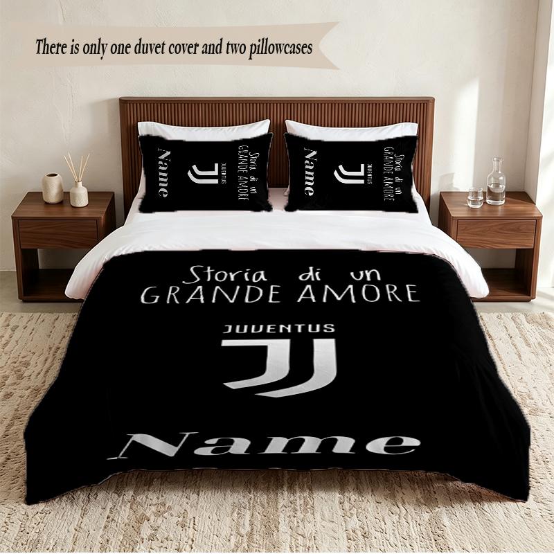Juventus FC Personalized Custom Name 3‑Piece Bedding Set Soft Duvet Cover Set For Bedroom Home Decor