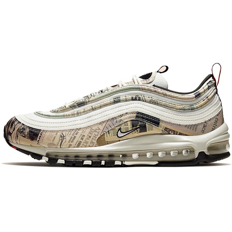 Nike Air Max 97 'Newspaper' (Unisex) Sail / White / Black / Team Orange Running Shoes 921826 108
