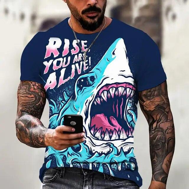 T Shirt For Men Anime Shark Print Men's T Shirt Hip Hop Style Short Sleeve Tops Summer Round Neck Streetwear Oversized Tees