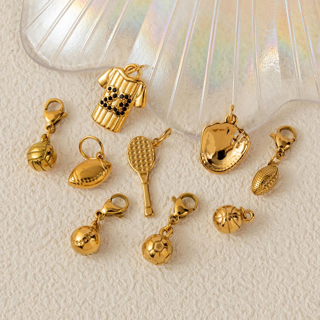 Stainless steel sports series pendant, racket, football basketball, rugby, sports jersey pendant, gold-plated color retention