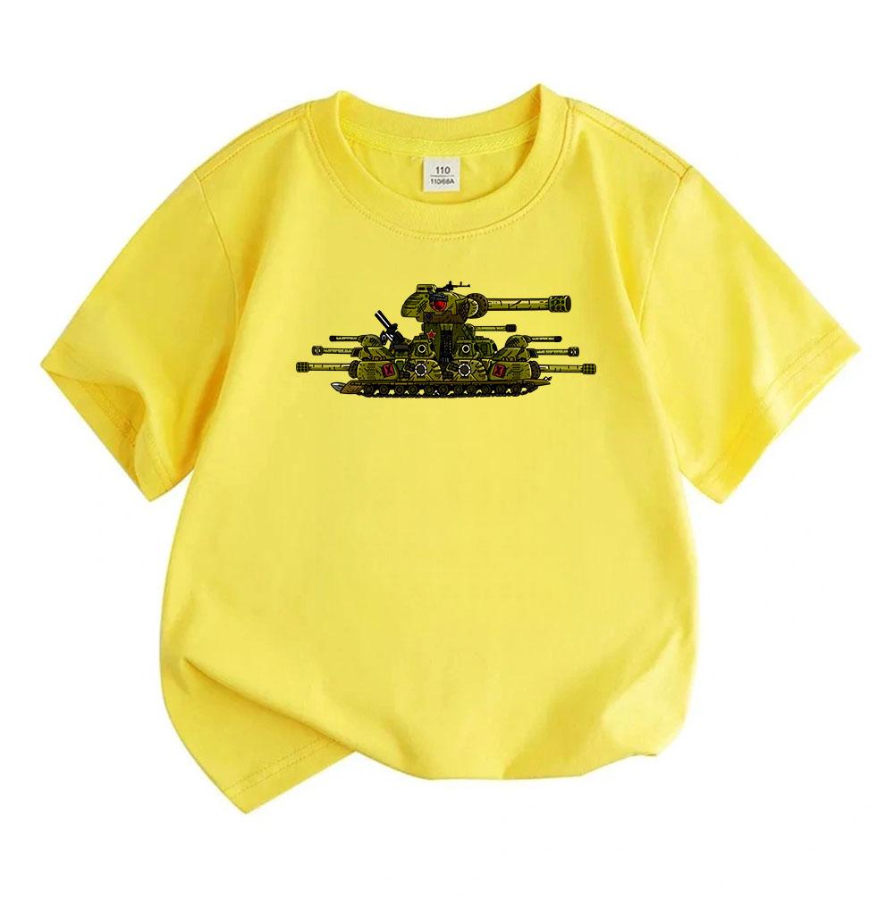 Kids Boys Girls 100% Cotton Crew Neck Short Sleeve T-Shirt, Cool Multi Barrel Super Soviet Heavy Tank Pattern Casual Tees for Game Enthusiast Children